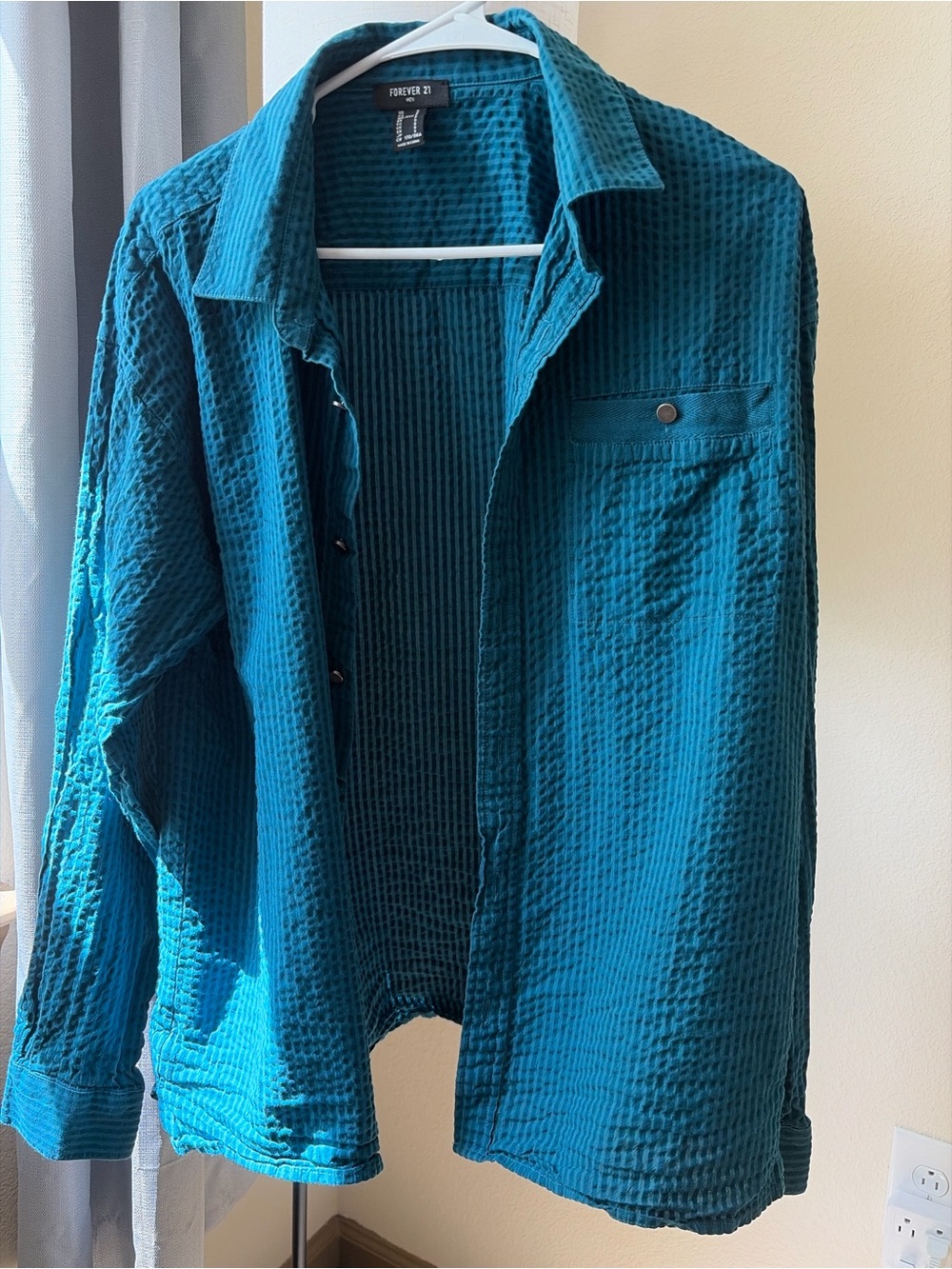 Forever 21 Teal Waffle-Texture Button-Down Shirt